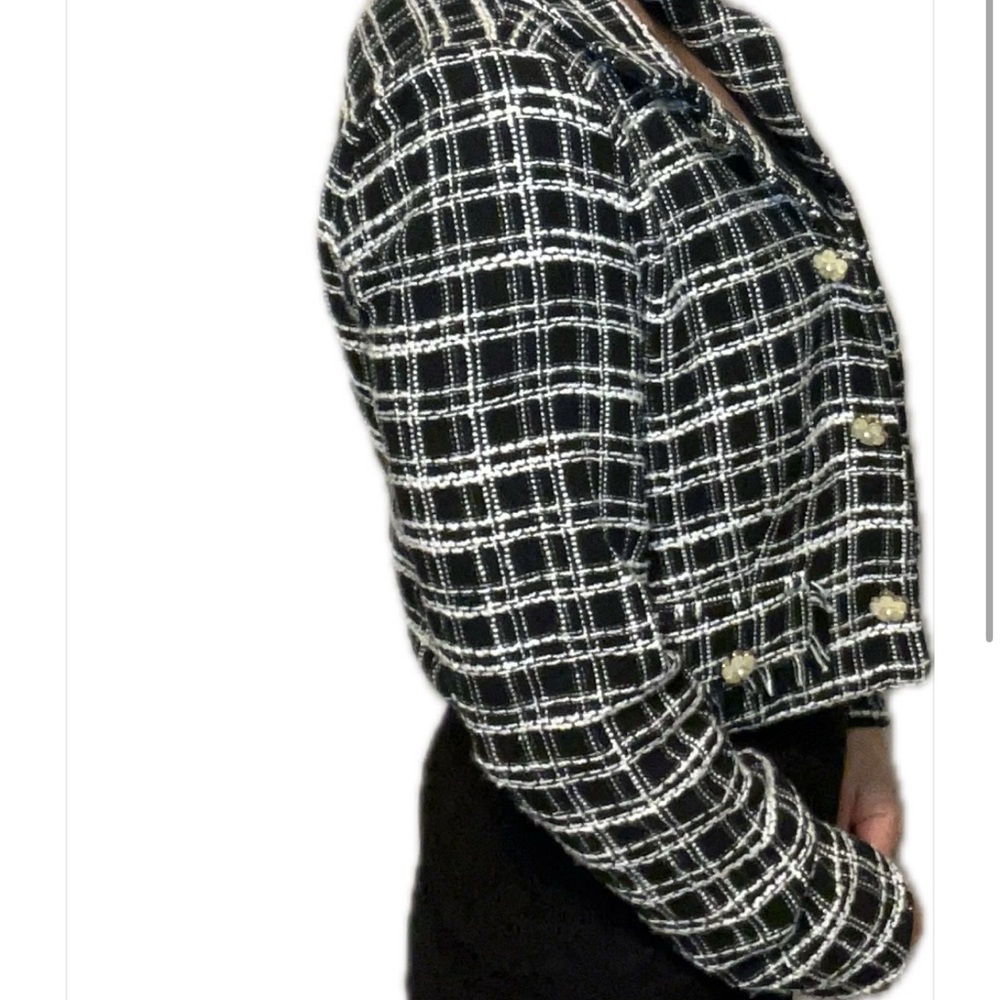 Black & White Plaid Double-Breasted Blazer Dress - Picture 3 of 6